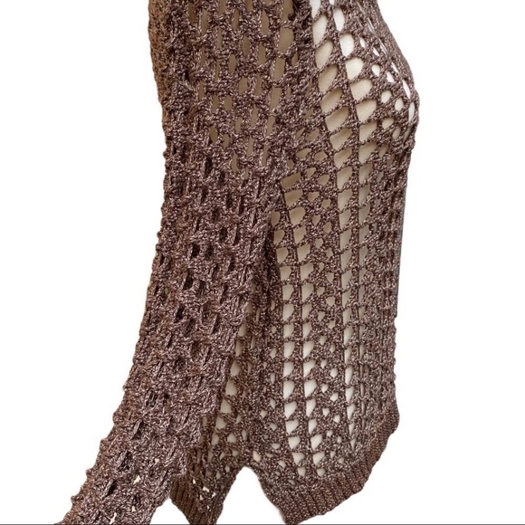 LUCKY Brand Macey Metallic Spiced Nutmeg Fisherman’s Open Weave Sweater Small - Picture 5 of 11